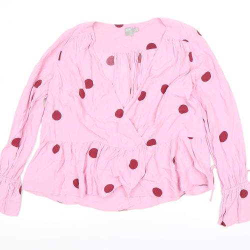 ASOS Women's Pink Polka Dot Wrap Blouse Size 14