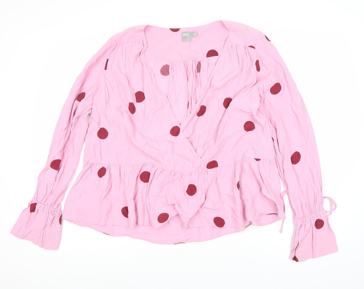 ASOS Women's Pink Polka Dot Wrap Blouse Size 14