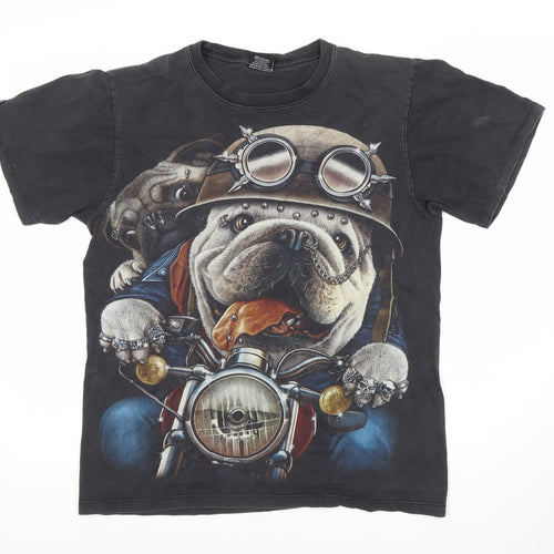 Thanabat Men's Black M Biker Bulldog Graphic T-Shirt