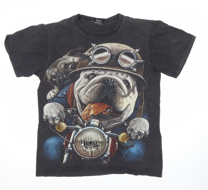 Thanabat Men's Black M Biker Bulldog Graphic T-Shirt