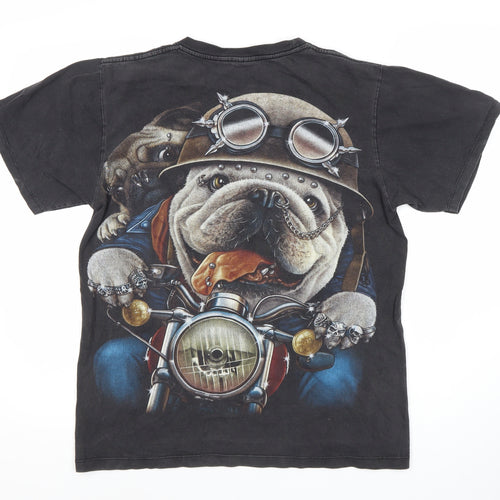 Thanabat Men's Black M Biker Bulldog Graphic T-Shirt