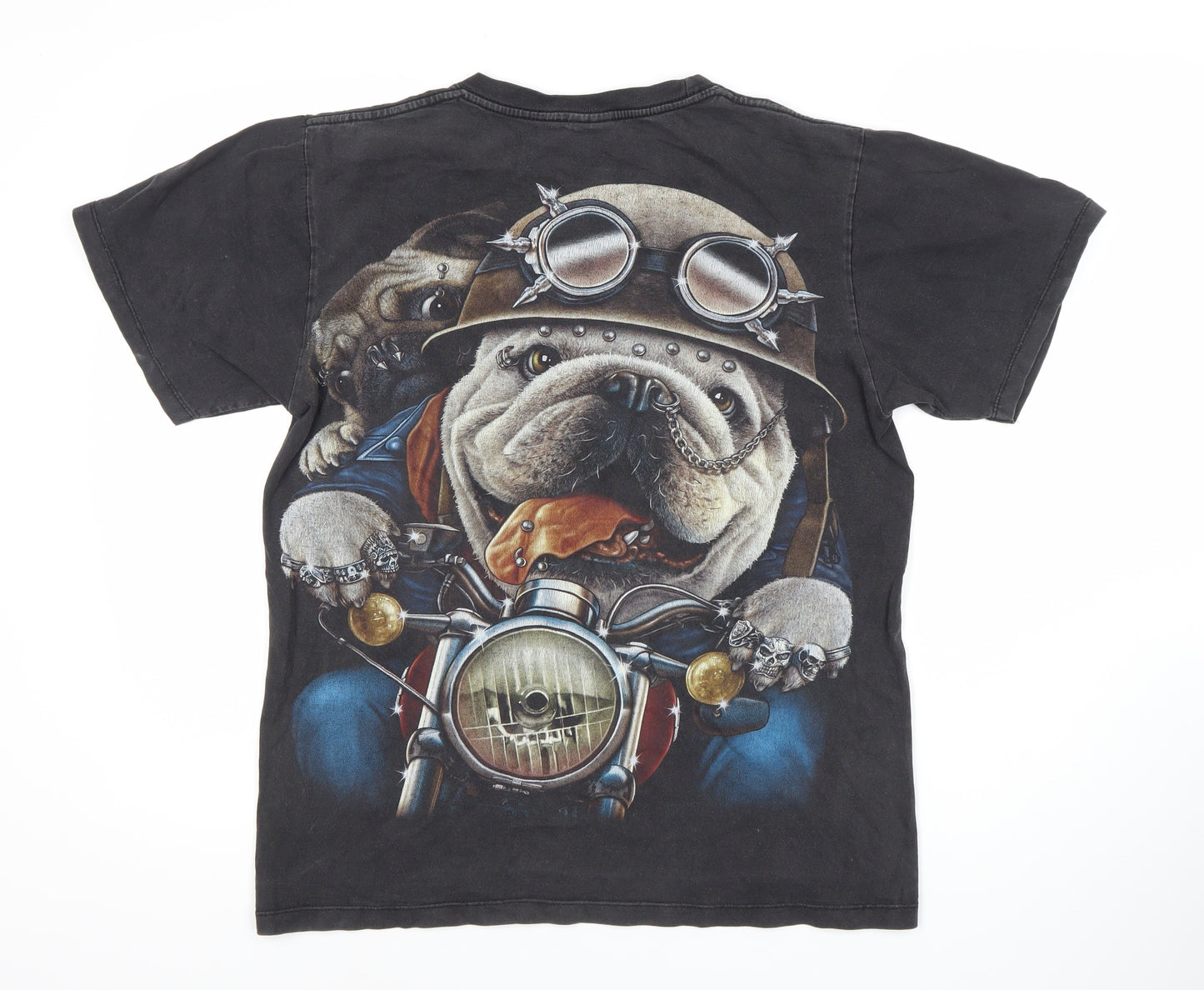 Thanabat Men's Black M Biker Bulldog Graphic T-Shirt
