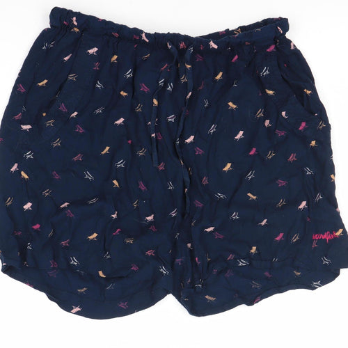 Weird Fish Women's Blue Viscose Shorts, Size 12, Pull On