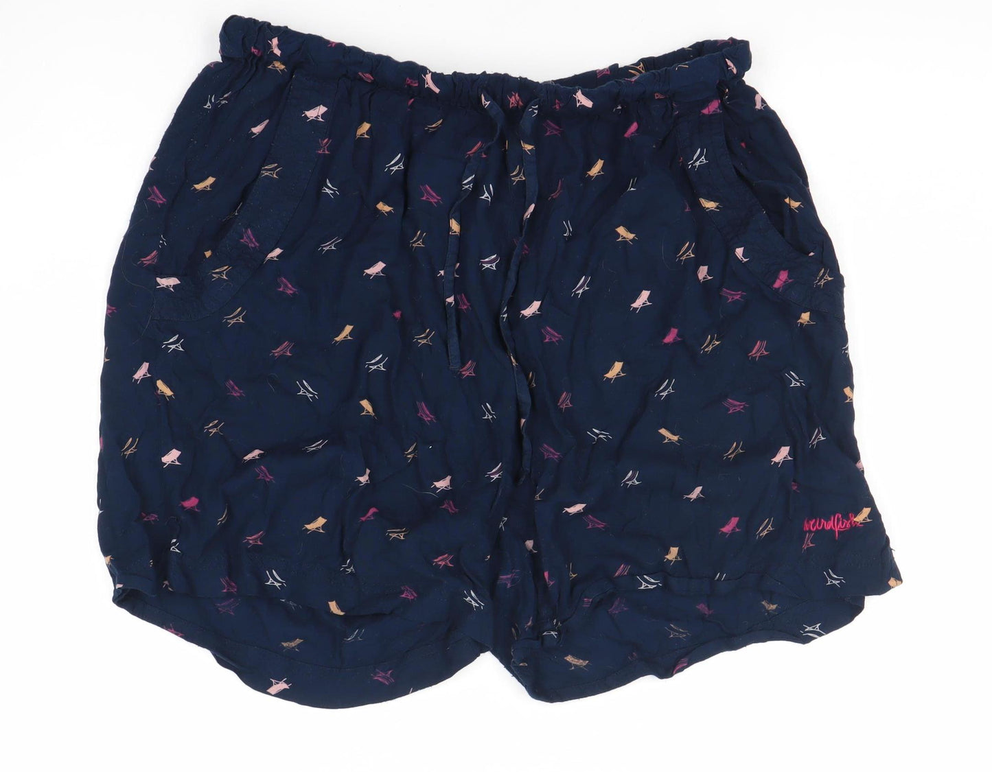 Weird Fish Women's Blue Viscose Shorts, Size 12, Pull On