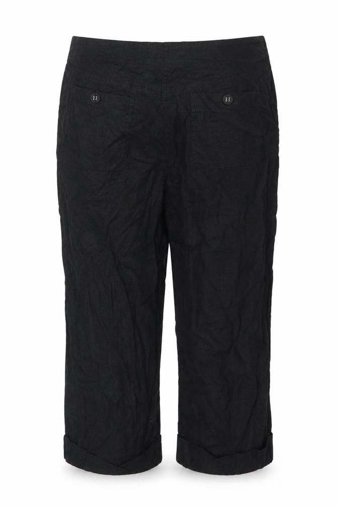 Front view of Epilogue Women's Black Linen Trousers, size 16