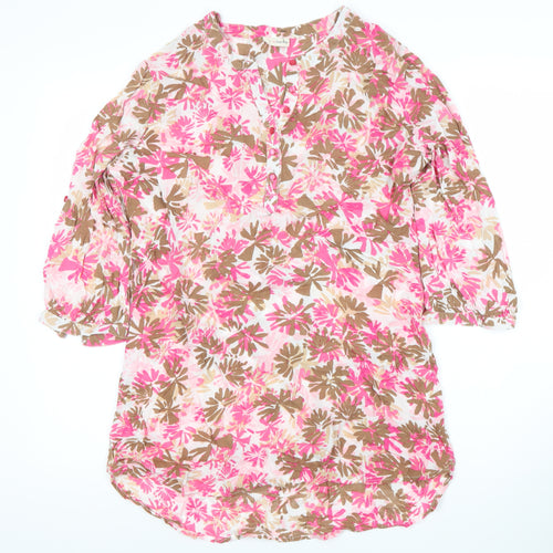 Fransa Women's Floral Pink Brown Dress M Casual