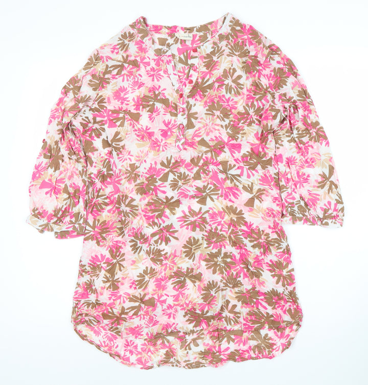 Fransa Women's Floral Pink Brown Dress M Casual