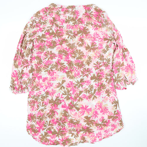 Fransa Women's Floral Pink Brown Dress M Casual