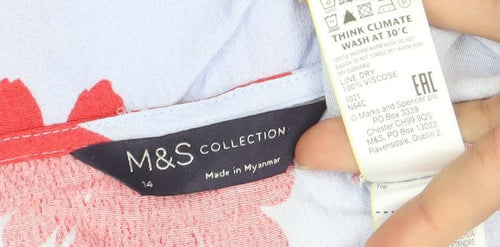 Marks and Spencer Women's Blue Floral T-Shirt