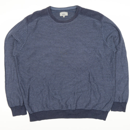 Marks and Spencer Men's Blue Striped 2XL Pullover Jumper