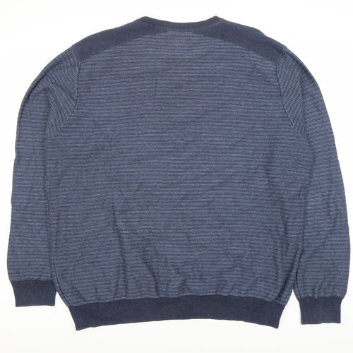 Marks and Spencer Men's Blue Striped 2XL Pullover Jumper