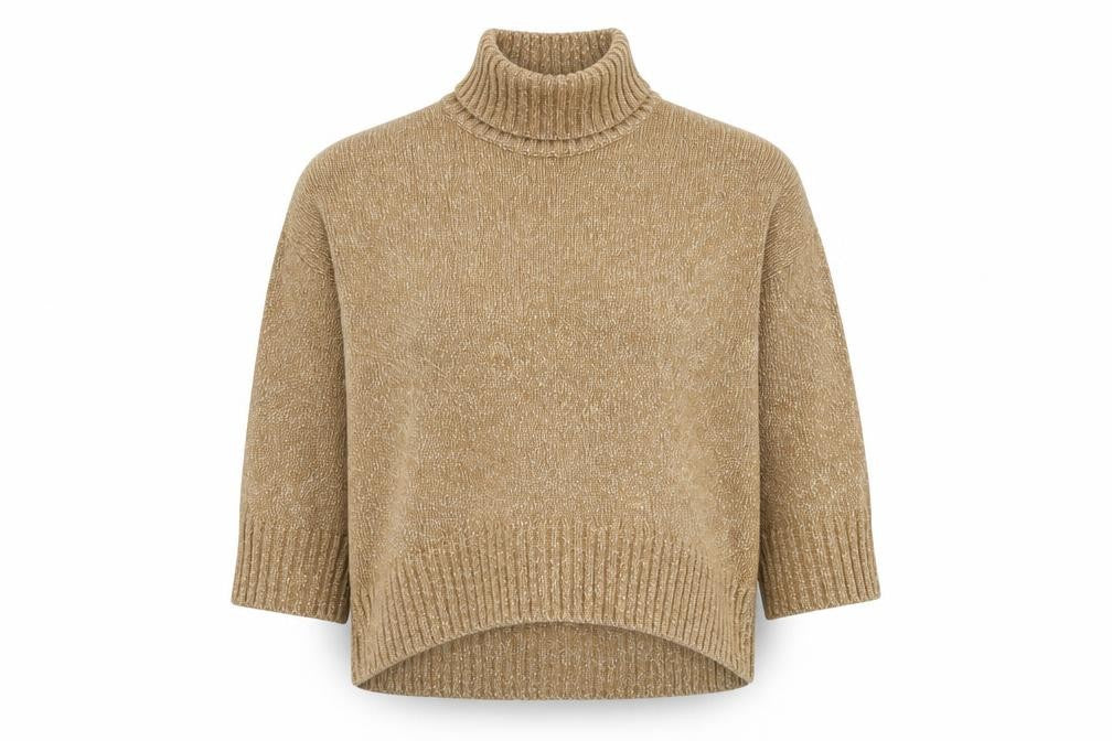 Front view of H&M Women's Brown Roll Neck jumper, size S