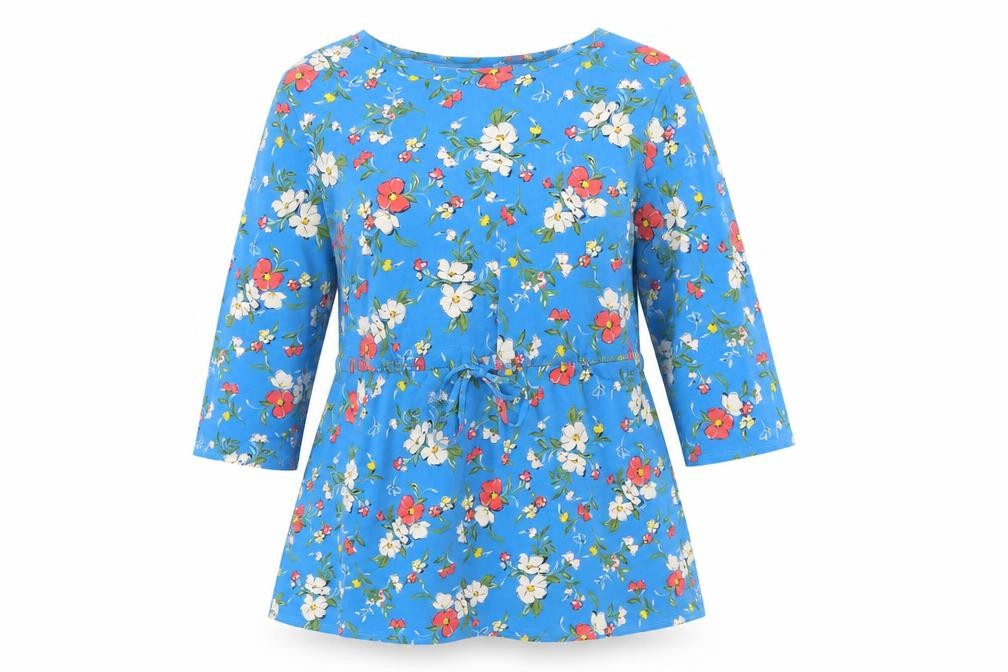 Front view of Julipa Women's Blue Floral Tunic Blouse, size 12