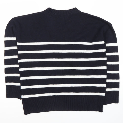 Marks and Spencer Women's Blue Striped V-Neck Jumper M