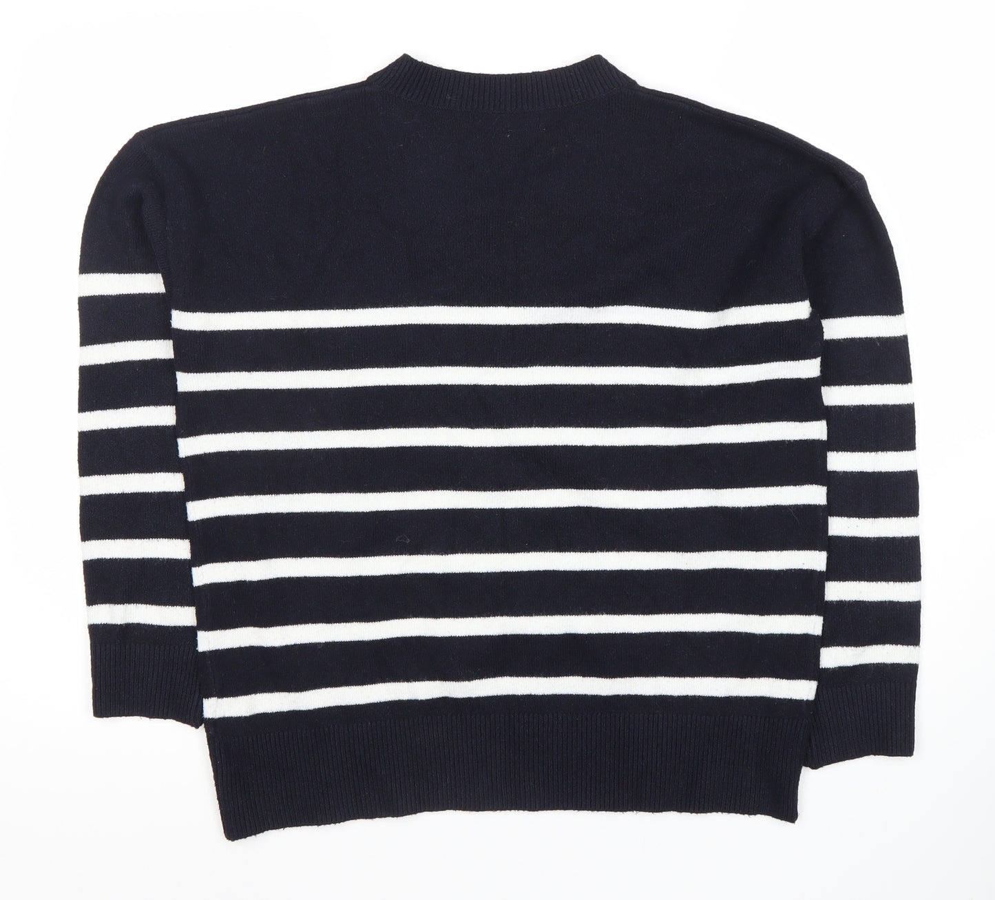 Marks and Spencer Women's Blue Striped V-Neck Jumper M