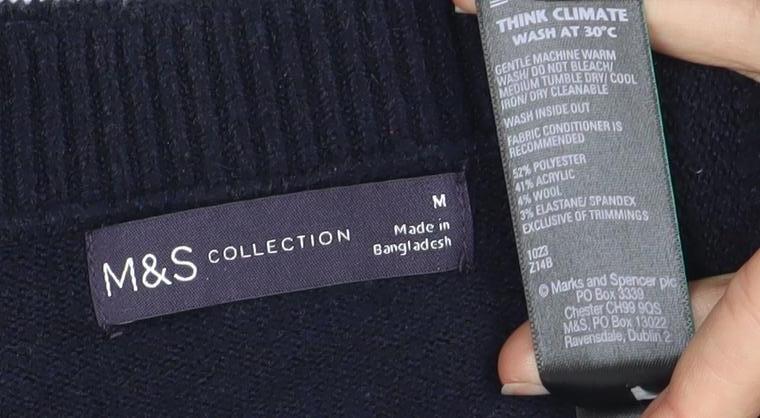 Marks and Spencer Women's Blue Striped V-Neck Jumper M
