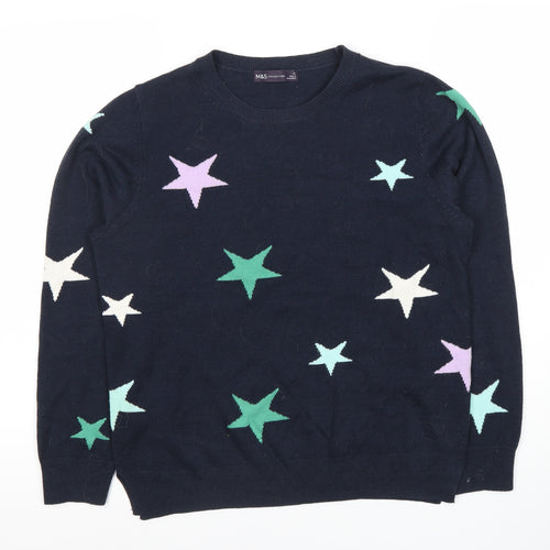 Marks and Spencer Women's Blue Star Knit Pullover - Size 12