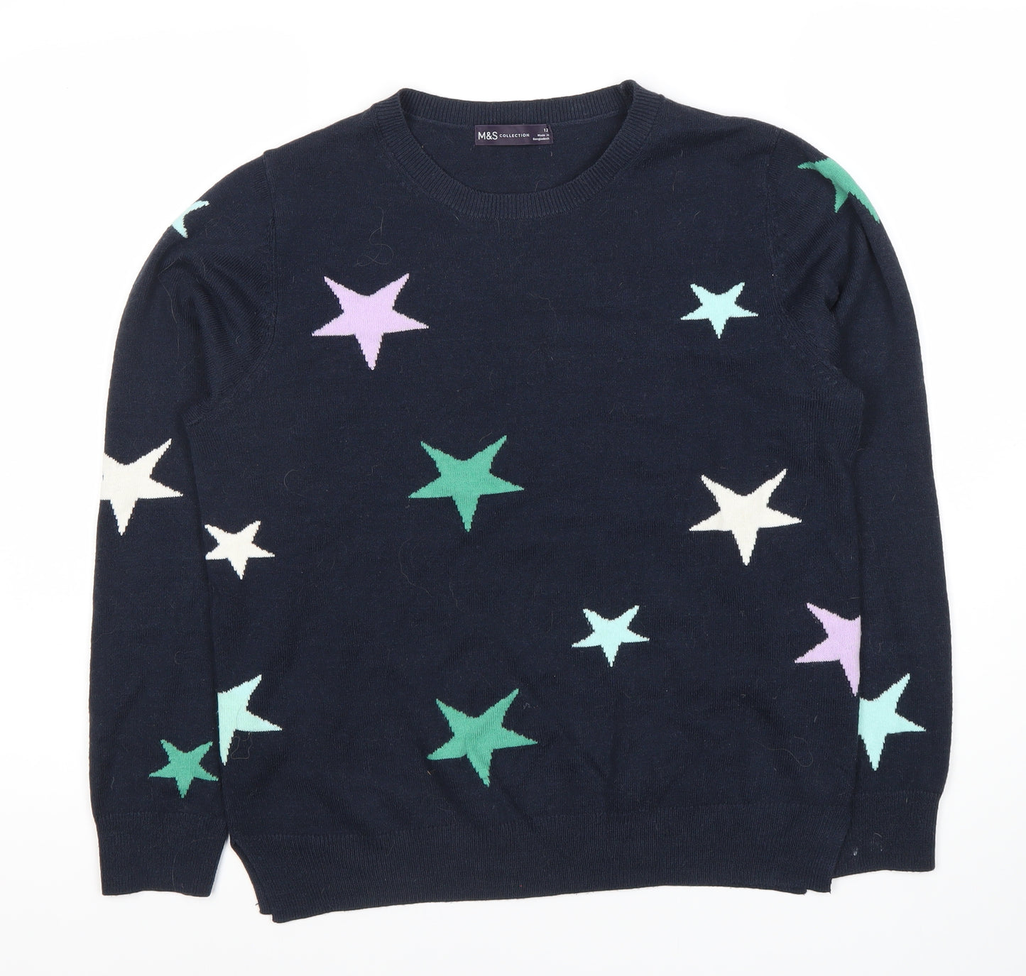 Marks and Spencer Women's Blue Star Knit Pullover - Size 12