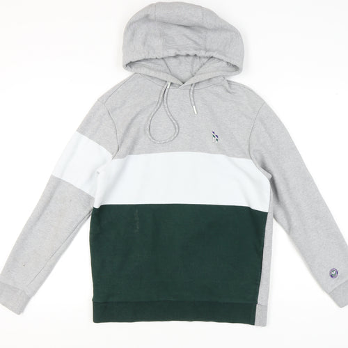 HAZZYS Men's Grey Green Striped Pullover Hoodie