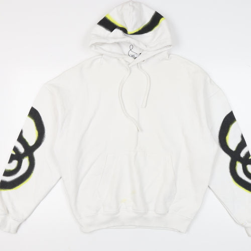 Zara Unisex White Pullover Hoodie, Size S, Cotton Blend