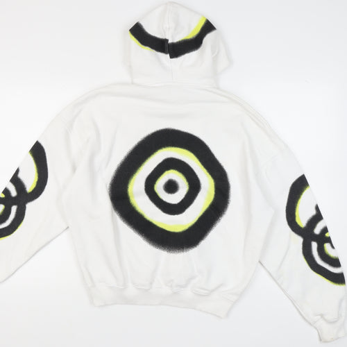Zara Unisex White Pullover Hoodie, Size S, Cotton Blend