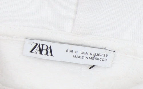 Zara Unisex White Pullover Hoodie, Size S, Cotton Blend