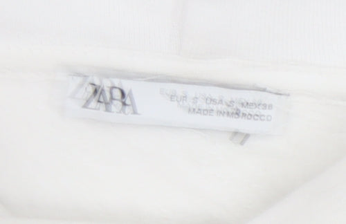 Zara Unisex White Pullover Hoodie, Size S, Cotton Blend