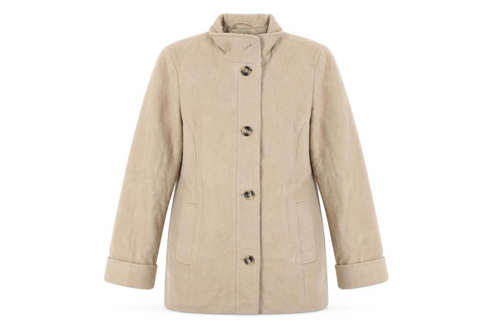 Front view of Marks & Spencer Women's Beige Wool Blend Coat, size 18
