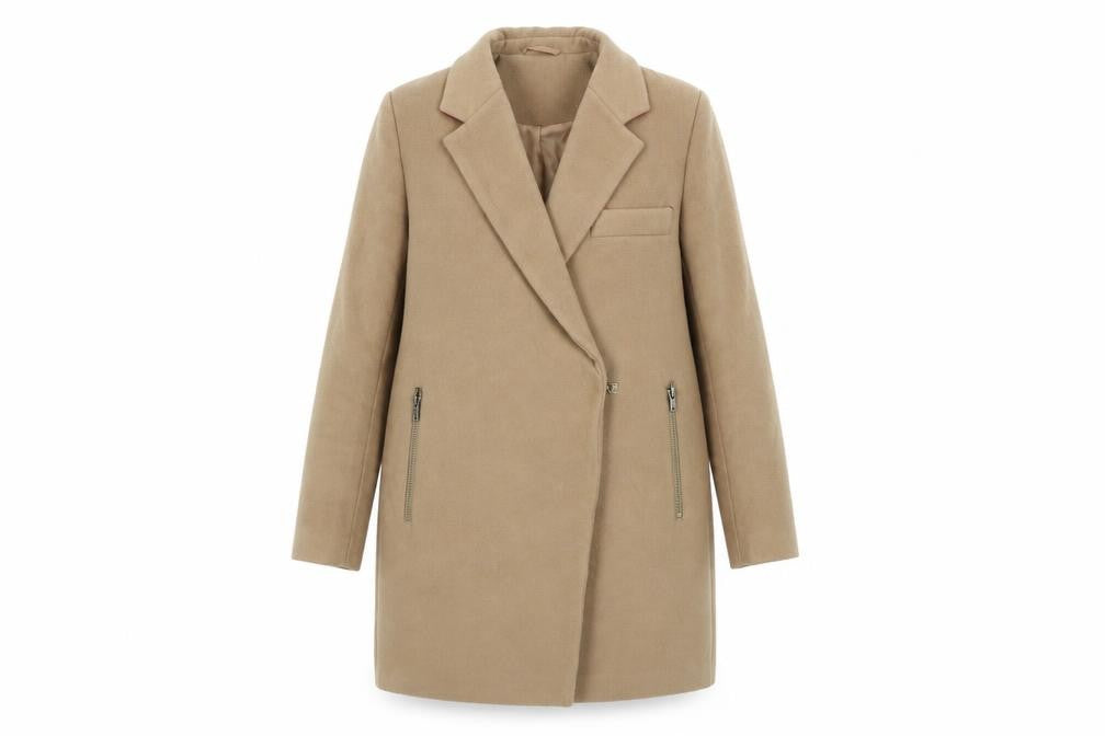 Front view of ASOS Women's Beige Petite Coat, size 6, Casual