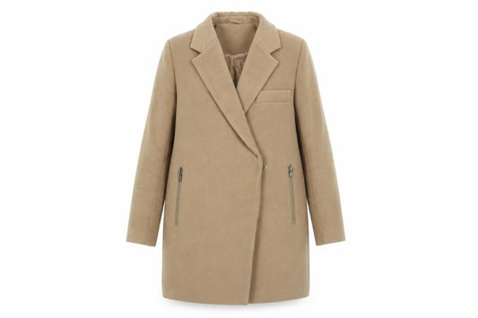 Front view of ASOS Women's Beige Petite Coat, size 6, Casual