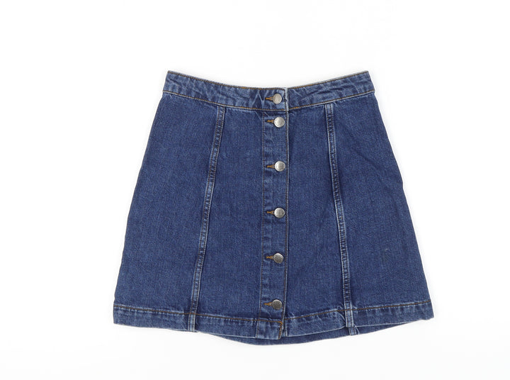Topshop Women Blue Denim Button Short Skirt Size 10