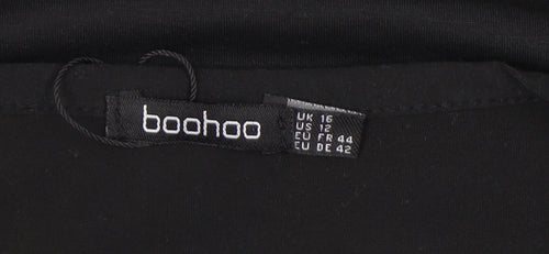 Boohoo Women's Black Beige Animal Print T-Shirt Size 16