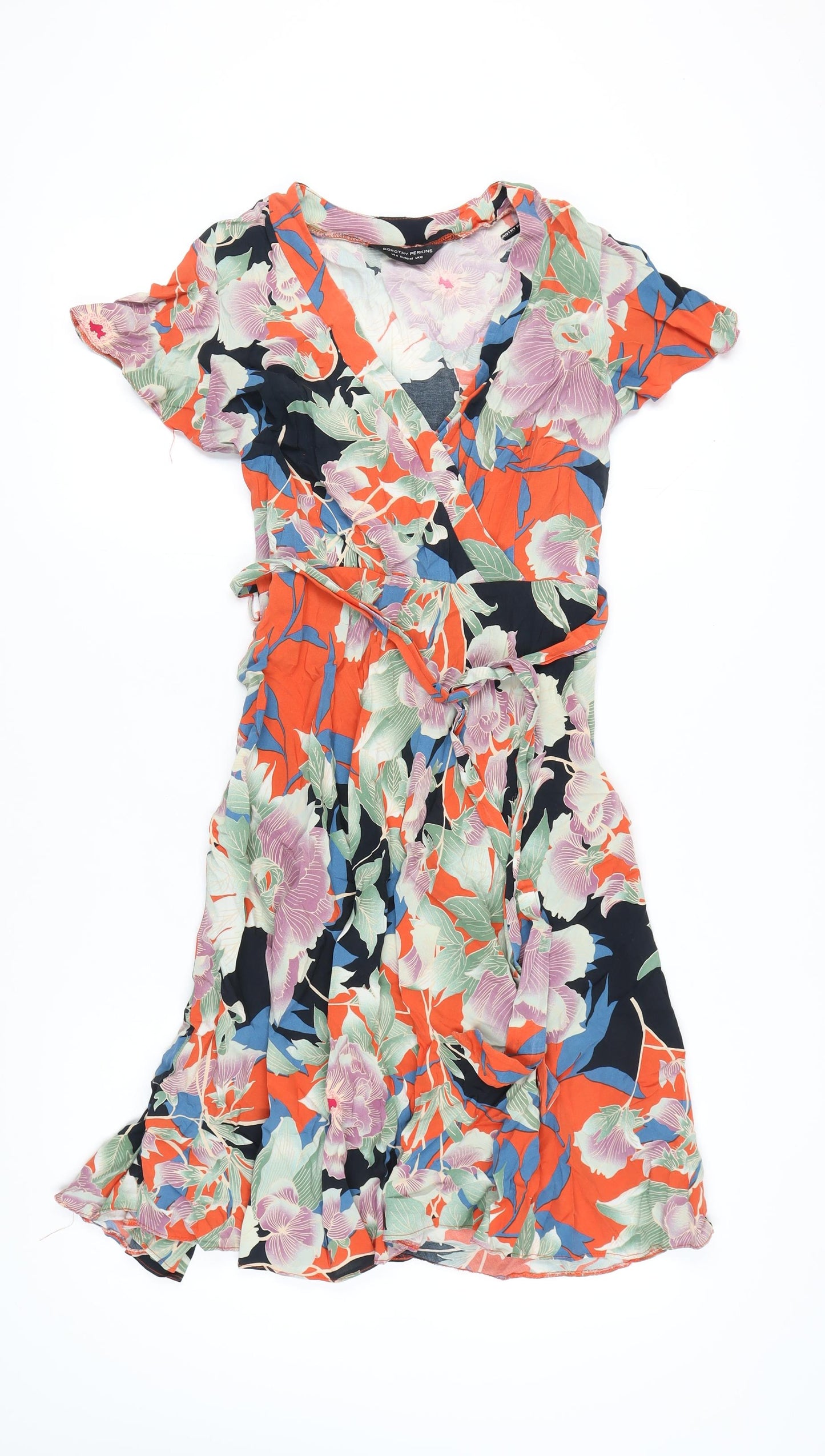 Dorothy Perkins Women's Multicoloured Floral Wrap Dress - Size 12