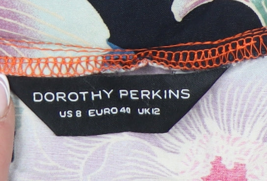 Dorothy Perkins Women's Multicoloured Floral Wrap Dress - Size 12
