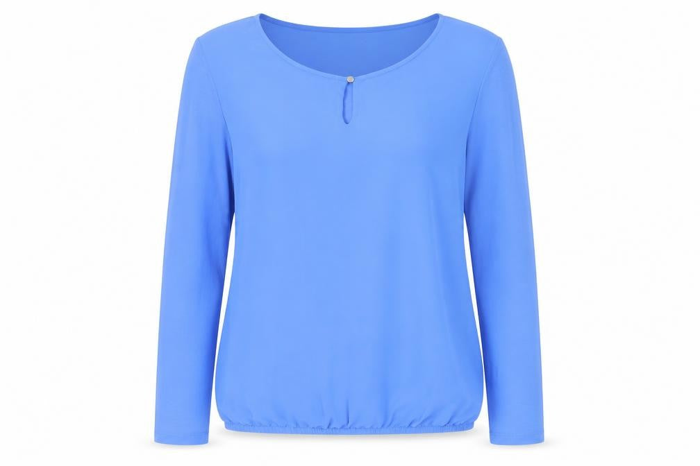 Front view of Tom Tailor Women's Blue Long Sleeve Scoop Neck Top