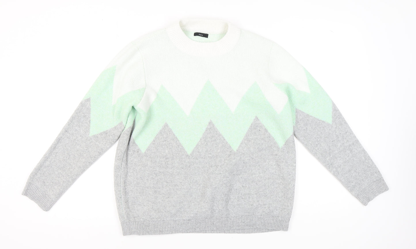 M&Co Women's Grey Geometric Pullover Jumper Size 16