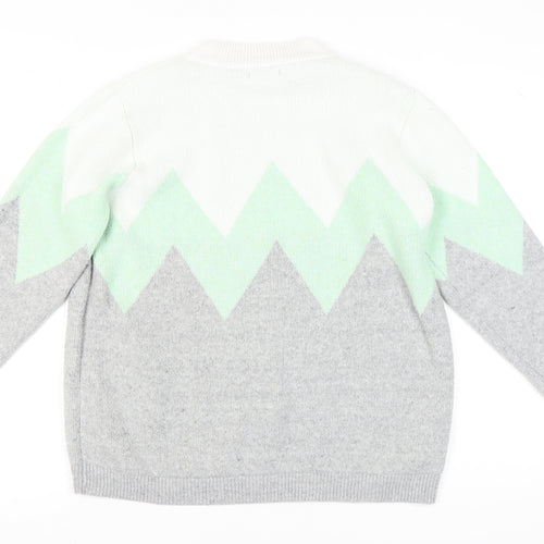 M&Co Women's Grey Geometric Pullover Jumper Size 16