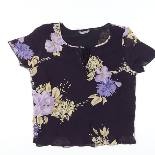 Marks and Spencer Women's Purple Floral Blouse Size 14