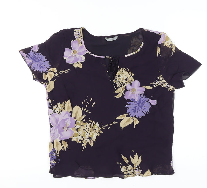 Marks and Spencer Women's Purple Floral Blouse Size 14