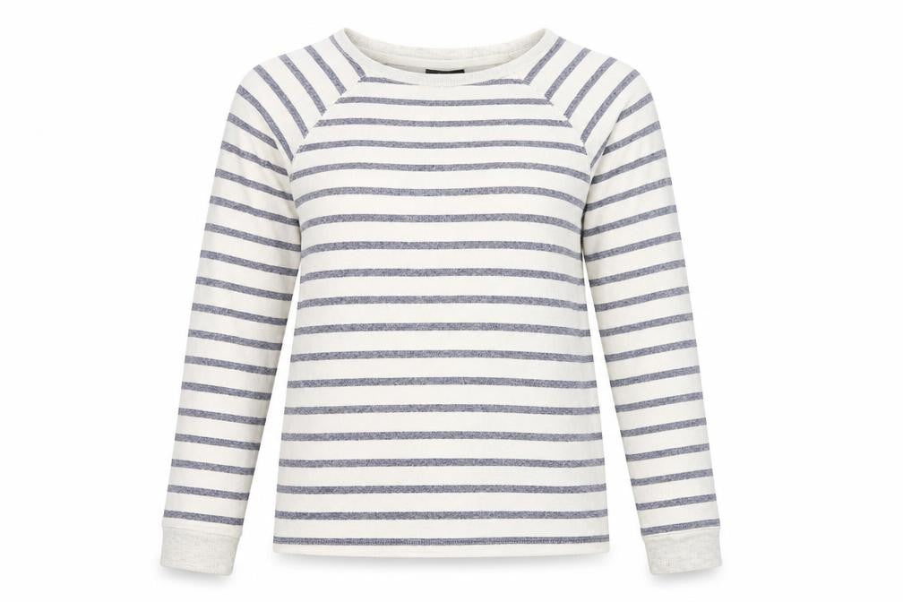 Front view of Topshop Women Ivory Striped Sweatshirt, size 10, Pullover