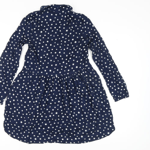 H&M Girls Blue Star Shirt Dress 11-12 Long Sleeve Casual