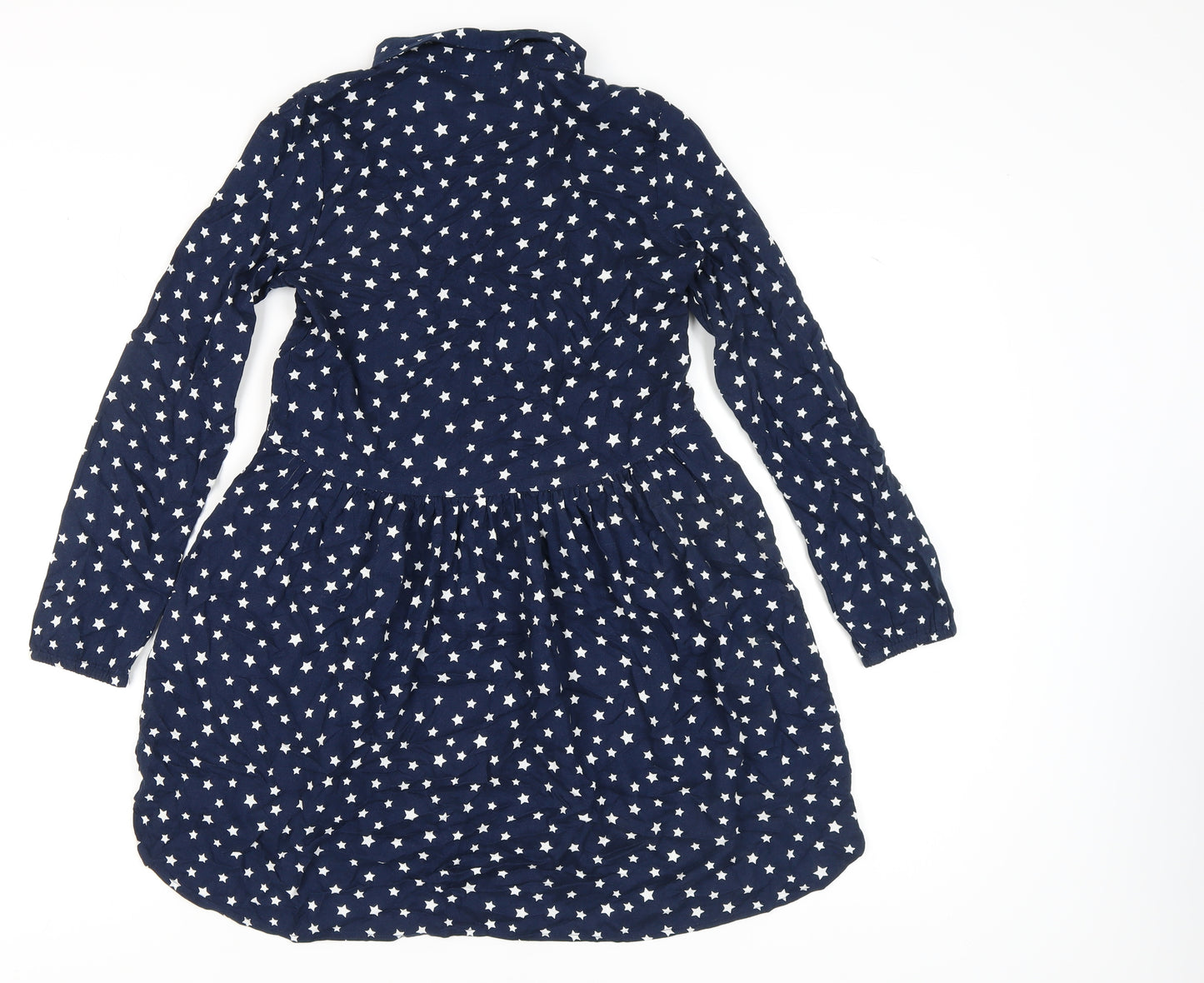 H&M Girls Blue Star Shirt Dress 11-12 Long Sleeve Casual
