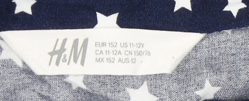 H&M Girls Blue Star Shirt Dress 11-12 Long Sleeve Casual