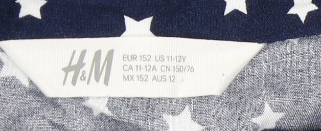 H&M Girls Blue Star Shirt Dress 11-12 Long Sleeve Casual