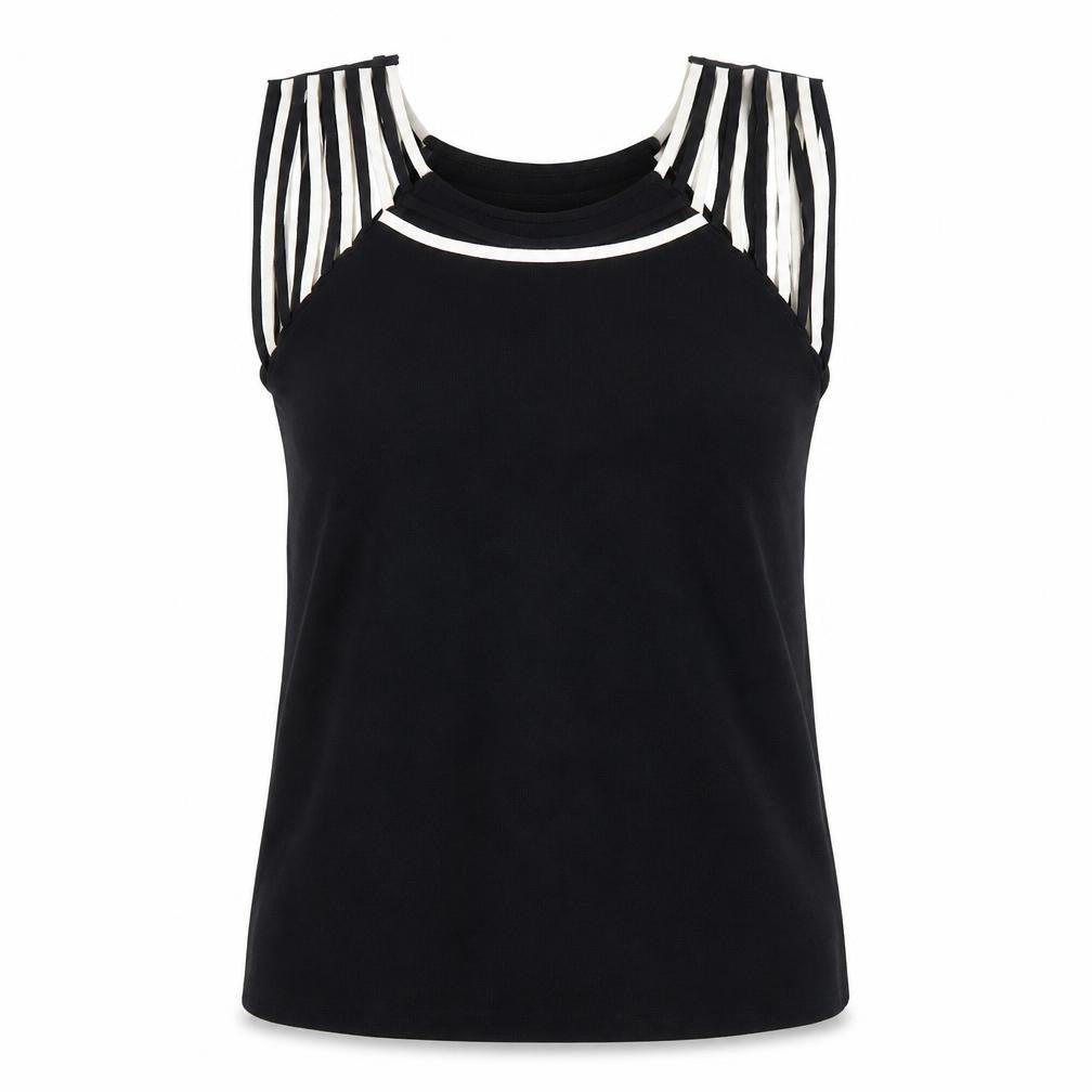 Front view of Casamia Women's Black Striped Sleeveless Knit Top M