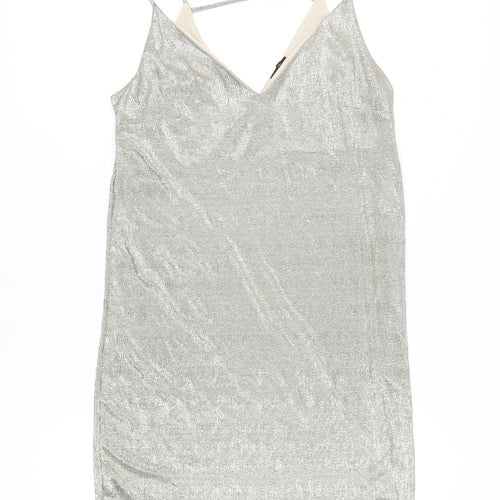 River Island Women's Silver Slip Dress Size 10
