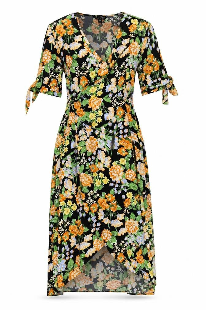 Front view of Miss Selfridge Women's Floral Wrap Dress, size 10