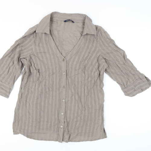 Evans Women's Beige Striped Button-Up Shirt Size 18