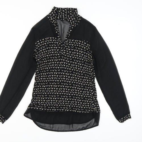 Next Women's Black Geometric Long Sleeve Blouse Size 8