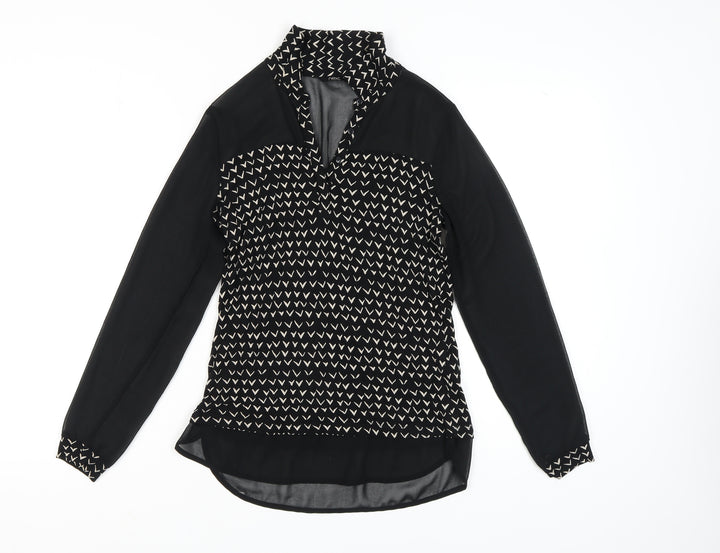 Next Women's Black Geometric Long Sleeve Blouse Size 8